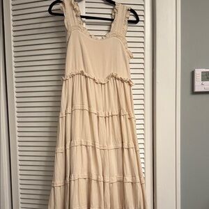 Cream Tan Tiered Maxi Sundress
